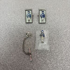 Vintage Shields Patriotic Silver Tone Cufflinks Soldier With Sword Tie Tack, Pin